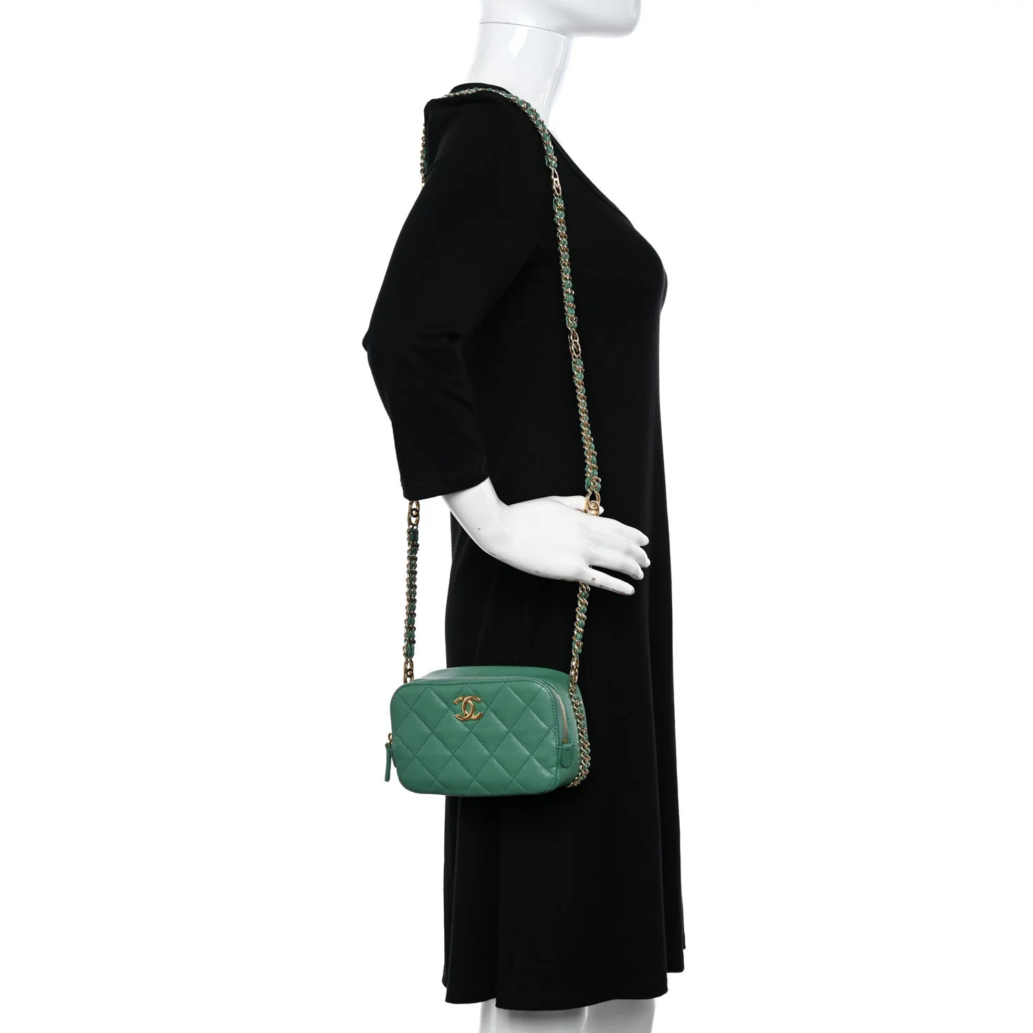 Caviar Quilted Mini CC You Camera Case Dark Green | FASHIONPHILE (US)