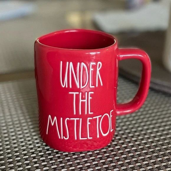 Rae Dunn UNDER THE MISTLETOE Mug Ceramic Coffee Tea Red White Large Long Letters | Poshmark