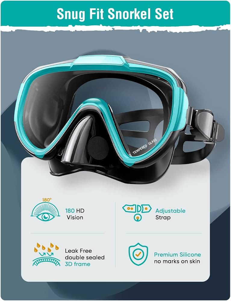 Snorkel Set Adults Snorkeling Gear Anti-Fog Panoramic View Swim Mask Dry Top Snorkel Kit with Car... | Amazon (US)