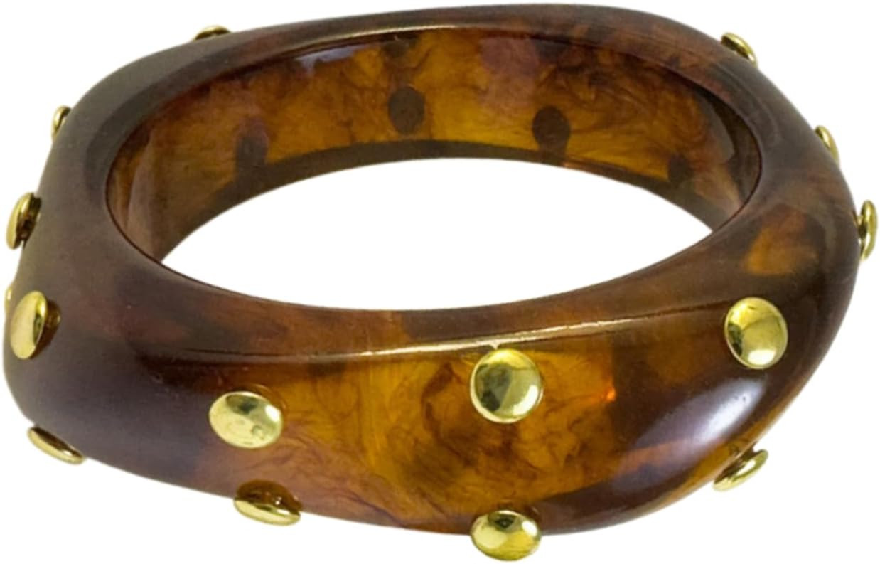 COLORFUL BLING Chunky Studded Acetate Resin Bangle Bracelet for Women - Irregular Statement Cuff with Gold/Silver Metal Rivets, Retro Fashion Jewelry | Amazon (US)