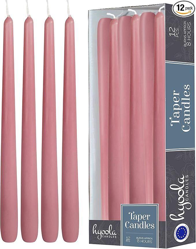 12 Pack Tall Taper Candles - 10 Inch Rose Pink Dripless, Unscented Dinner Candle - Paraffin Wax w... | Amazon (US)