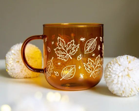 Autumn Leaves Amber Glass Mug, Fall Leaves Mug, Fall Mug, Fall Decor | Etsy (US)
