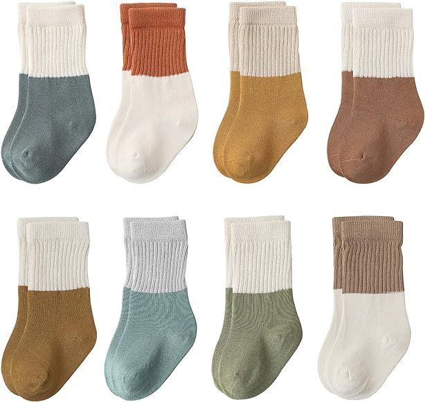 VWU Baby Crew Socks with Grips Unisex Toddler Infant Kids Cotton Tube Socks 0-5T | Amazon (US)