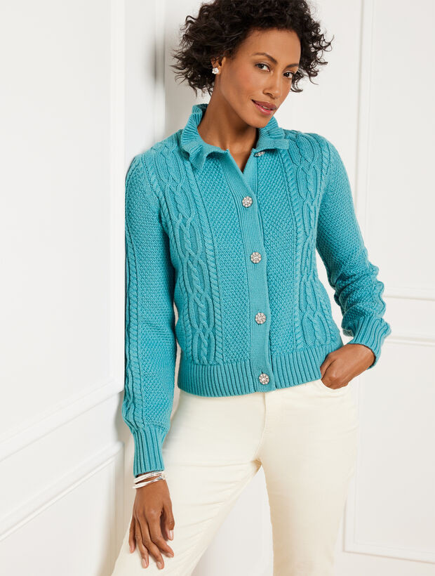 Ruffle Mockneck Cardigan | Talbots