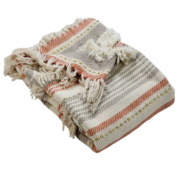 LR Home Machine Wash Striped Fringe Rust / Grey 50" x 60" Cotton Throw Blanket - Walmart.com | Walmart (US)