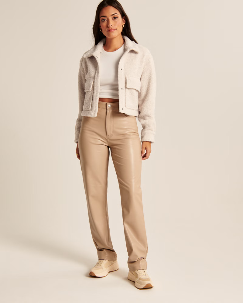 Women's Cropped Sherpa Shirt Jacket | Women's 30% Off Almost All Sweaters &amp; Fleece | Abercrombie.... | Abercrombie &amp; Fitch (US)