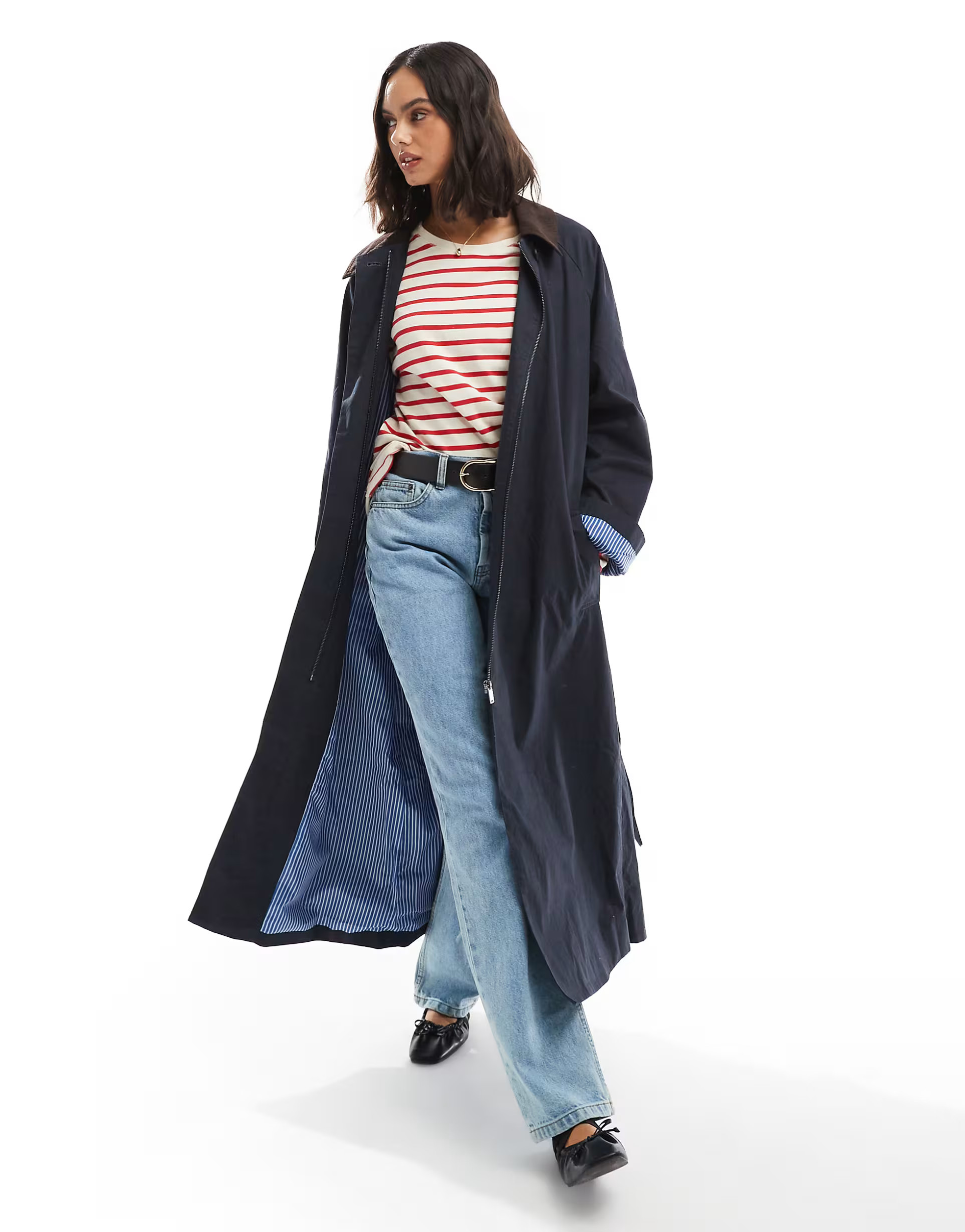 ASOS DESIGN cord collar trench coat in navy | ASOS | ASOS (Global)