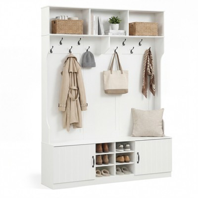 Costway 6-in-1 Hall Tree wirh Bench Storage Adjustable Shelves Hanging Hooks Shoe Cubbies White | Target