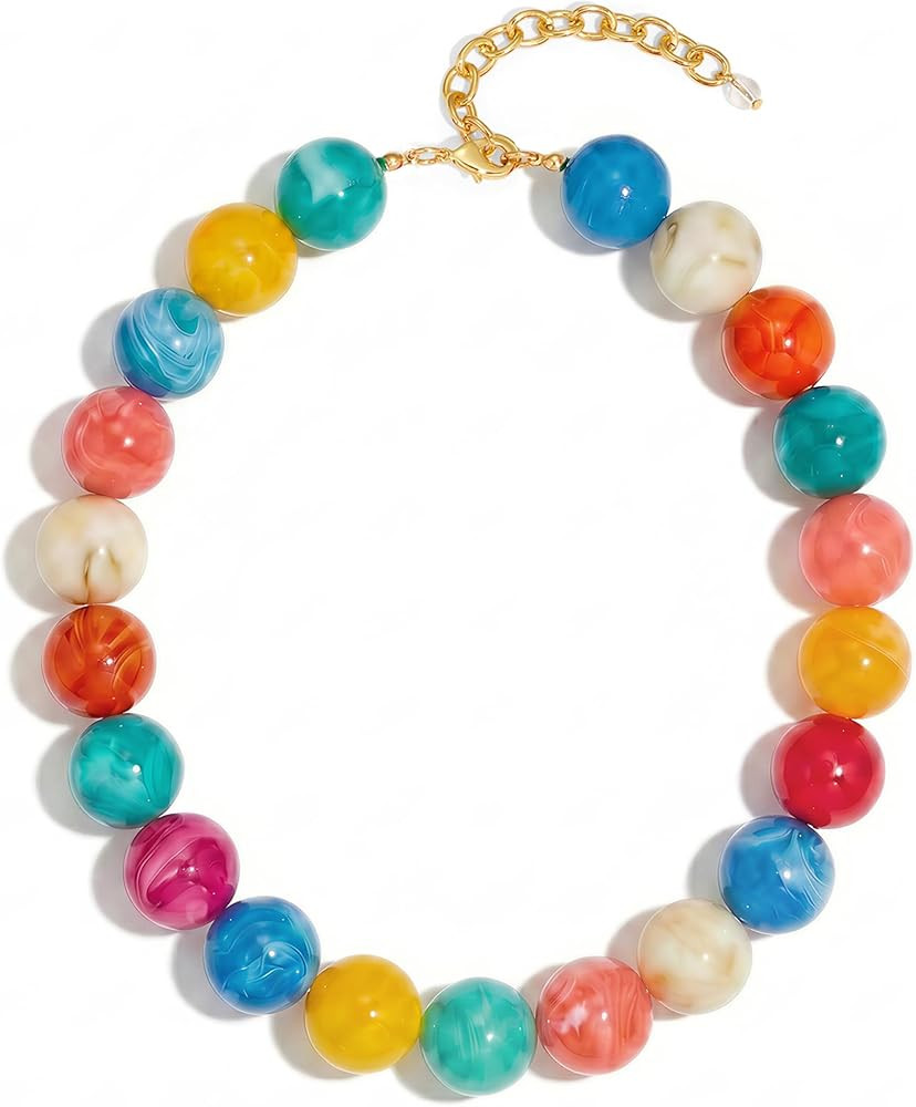 Colorful Chunky Beaded Necklace for Women Trendy Statement Big Large Resin Bead Bubble Choker Necklaces Boho Charm Jewelry Summer Beach Jewelry | Amazon (US)