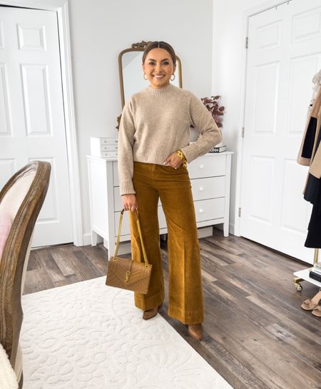 Tan cropped sweater size xs TTS 
Corduroy flare pants size 25 pants - sized down for a slimmer fit 
Brown Boots size 5.5 TTS

Fall Outfits 
Work outfit 
Family Photos 
Jeans 
Fall Shoes 
Boots 

Honey Sweet Petite 
Honeysweetpetite 

#LTKxMadewell #LTKsalealert #LTKstyletip