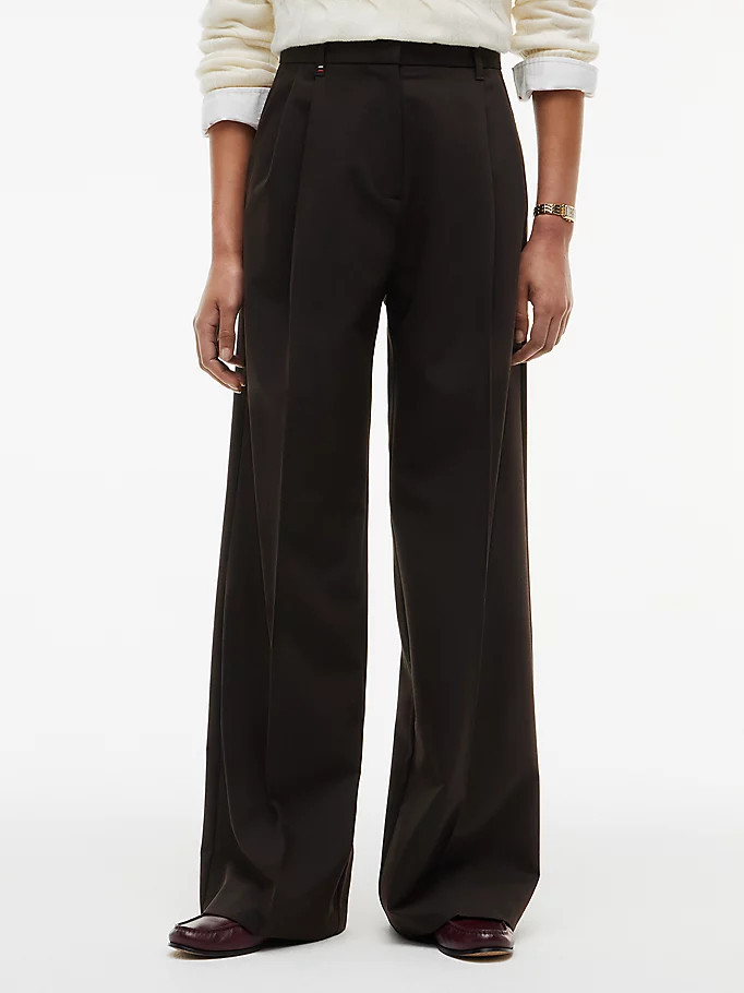 Pleated Twill Wide Leg Trousers | Tommy Hilfiger UK