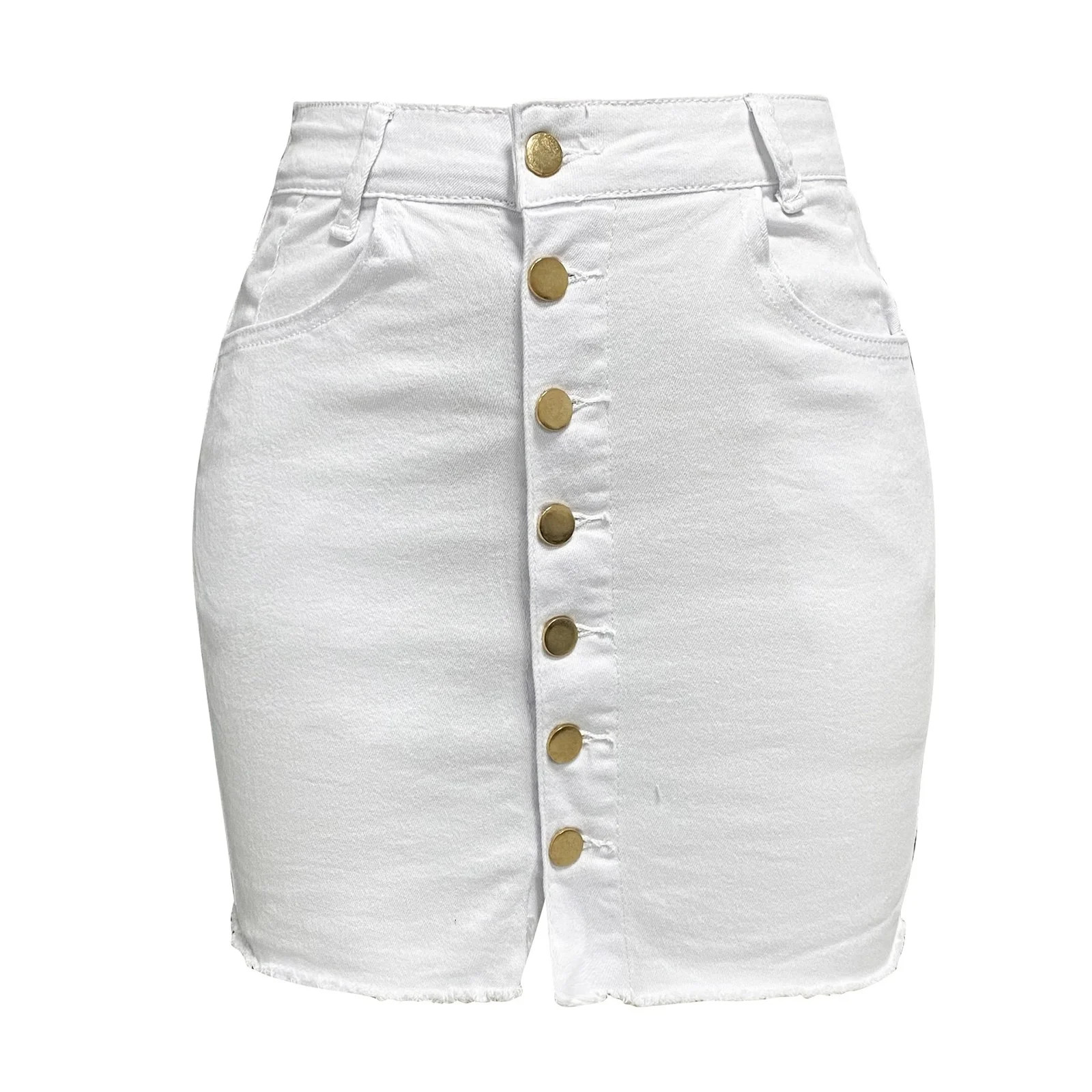 Bibifish Womens Skirts Metal Button Fit Denim Mini Sheath Skirts Button Waist Tight Trendy Street... | Walmart (US)