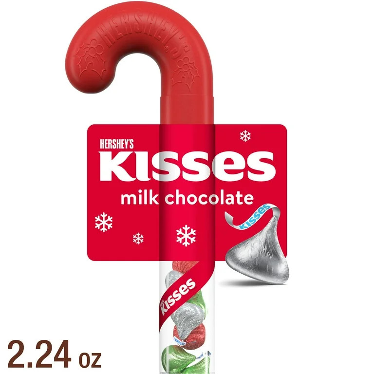 Hershey's Kisses Milk Chocolate Christmas Candy, Plastic Cane 2.24 oz | Walmart (US)