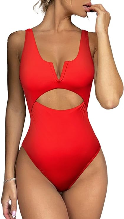 Meyeeka Womens One Piece Swimsuits Tummy Control Bathing Suit for Women Push Up Swimwear V Neck H... | Amazon (US)