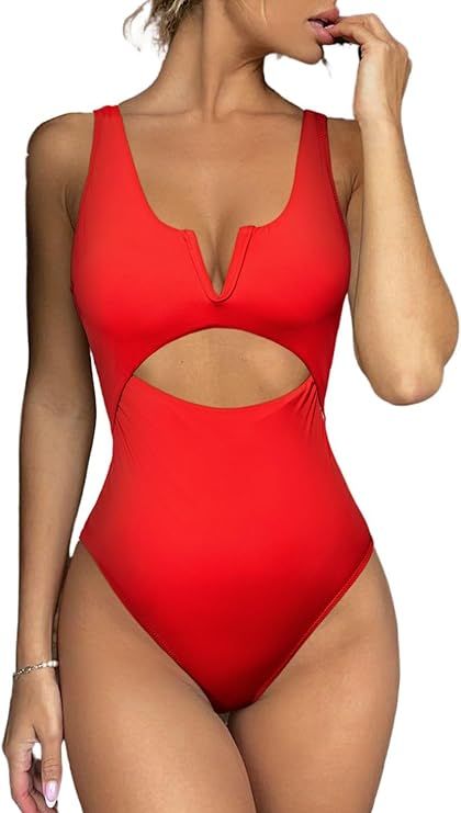 Meyeeka Womens One Piece Swimsuits Tummy Control Bathing Suit for Women Push Up Swimwear V Neck H... | Amazon (US)