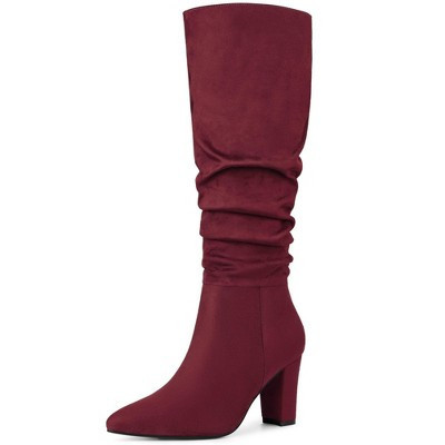 Allegra K Women's Pointed Toe Chunky Heel Knee High Boots Burgundy 9.5 | Target
