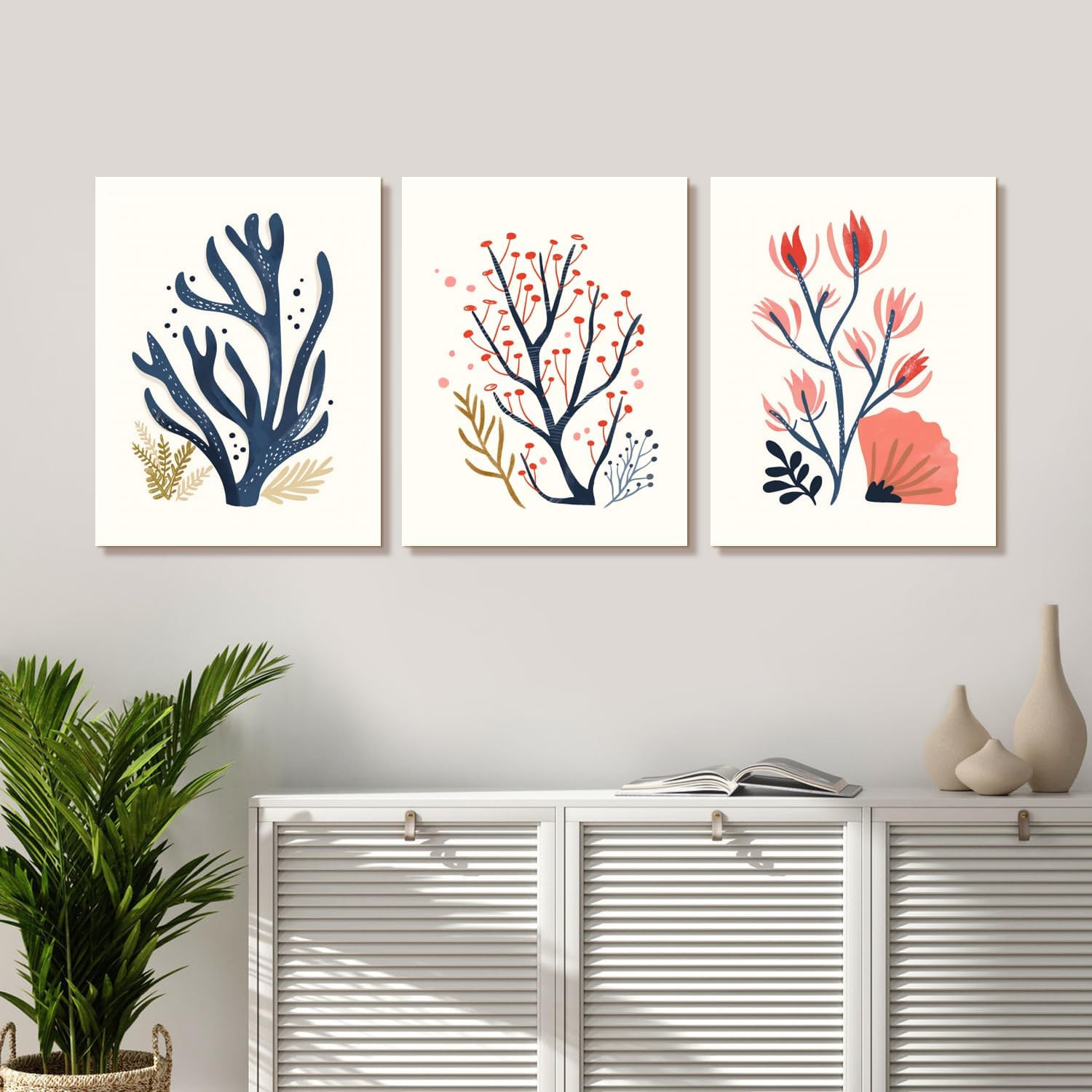 CGXY Coral Wall Art Ocean Blue Coastal Style Artwork, Beach Home Bathroom Decor Picture Modern Mi... | Amazon (US)