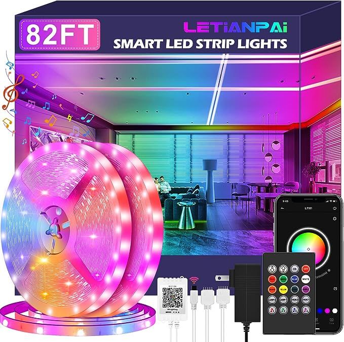 Led Strip Lights, 82ft/25m Long Smart Led Light Strips Music Sync 5050 RGB Color Changing Rope Li... | Amazon (US)