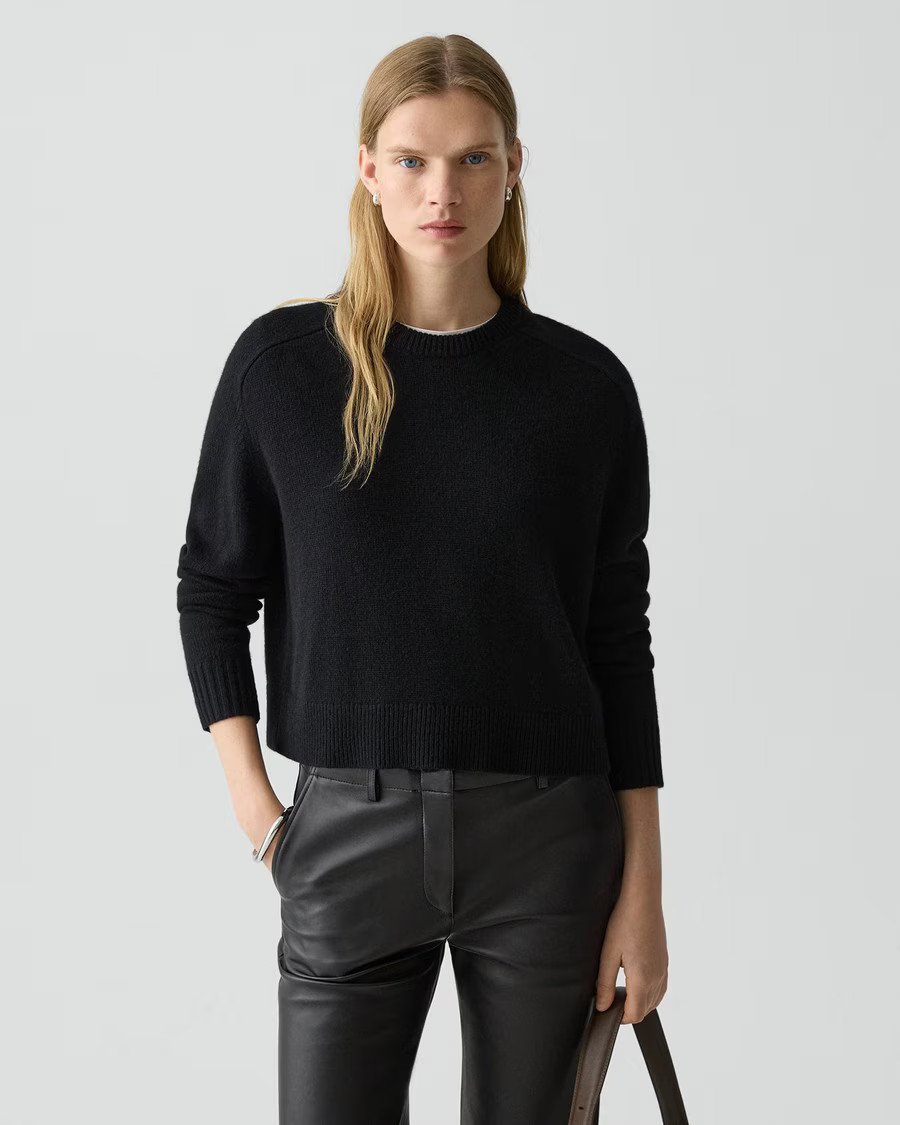 Cropped Crewneck Sweater in Cashmere | Theory