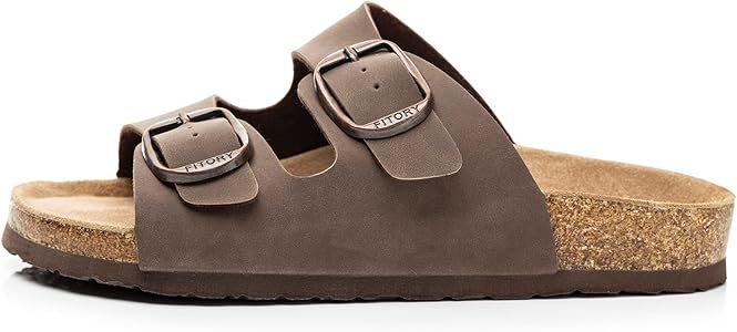 FITORY Womens Flat Sandals with Cork Footbed, Open Toe Slides Adjustable Slip On Slippers for Sum... | Amazon (US)