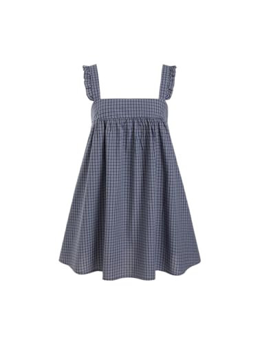 CIDER Womens Mini Dress Gingham Print Square Neck Ruffle Straps Loose Fit Slip Dress Holiday Casual Dresses Dark Navy | Amazon (US)