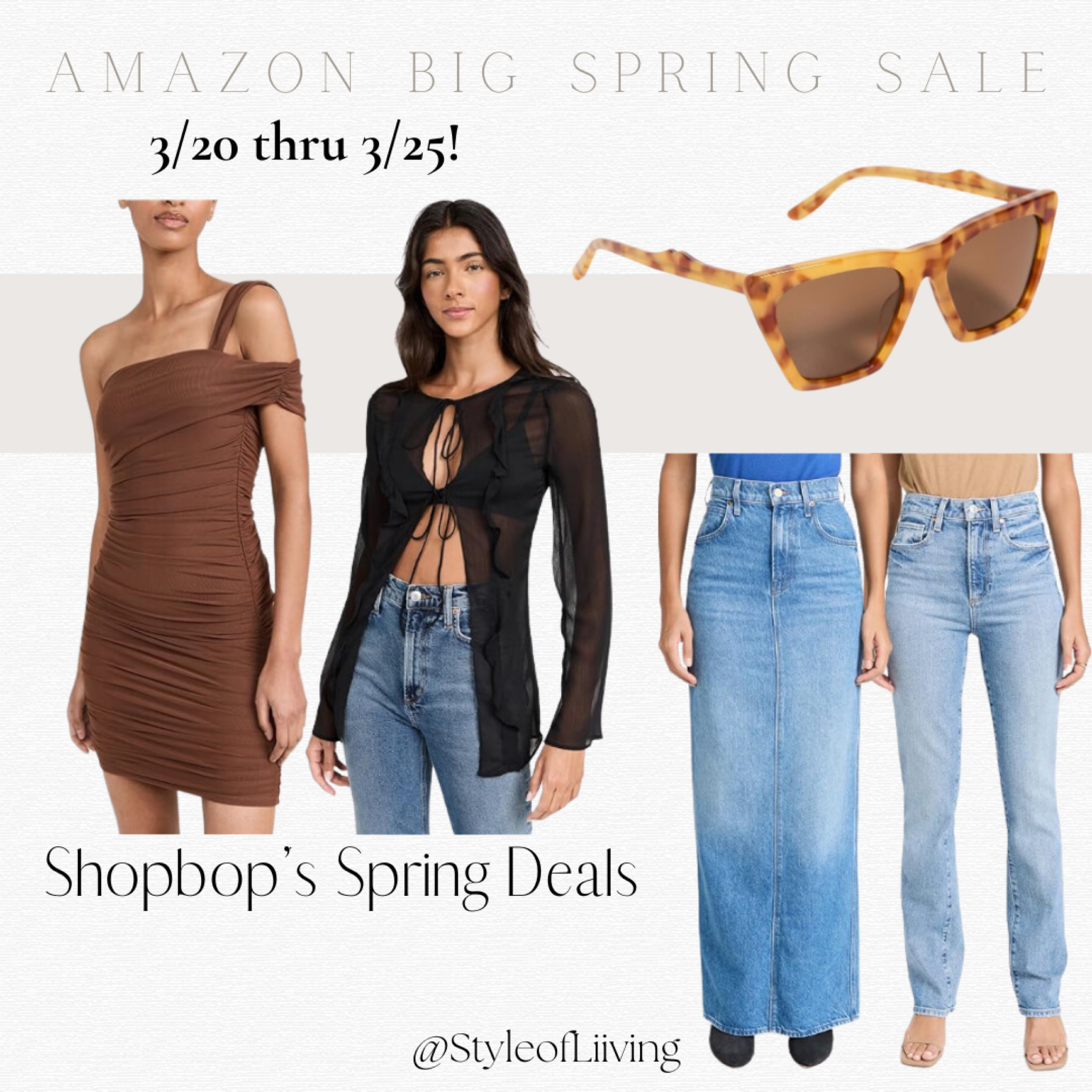 Amazon Big Spring sale! Shopbop deals! Luxury fashion for women. Denim skirts maxi, denim jean pants, sunglasses, mini dresses, sheer tops tie-front.

#LTKSeasonal #LTKsalealert #LTKstyletip