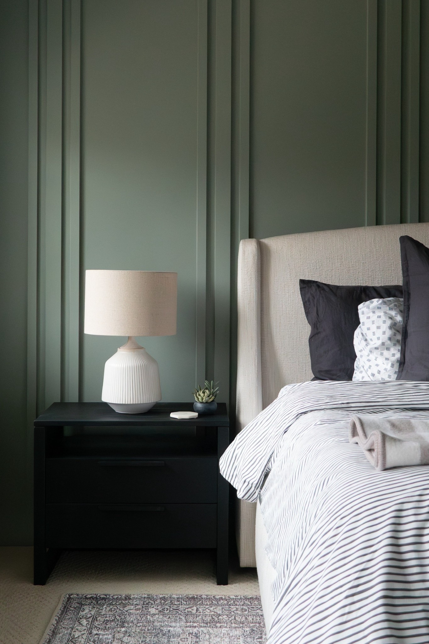 The black nightstands from our #NorthOaks primary bedroom project come with an integrated charging station. How great is that? For a bold contrast, we styled with textured white table lamps and white marble coasters.

#LTKFindsUnder50 #LTKHome #LTKFindsUnder100