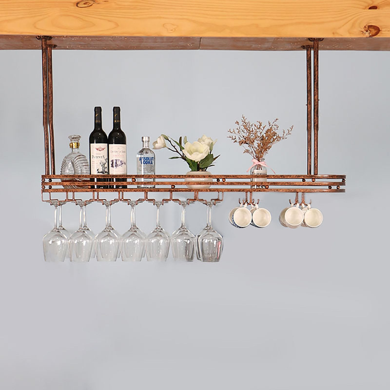 Ceiling Mounted Wine Rack with Adjustable Height Wall Mounted Bottle and Glass Holder Vintage Hom... | Amazon (US)