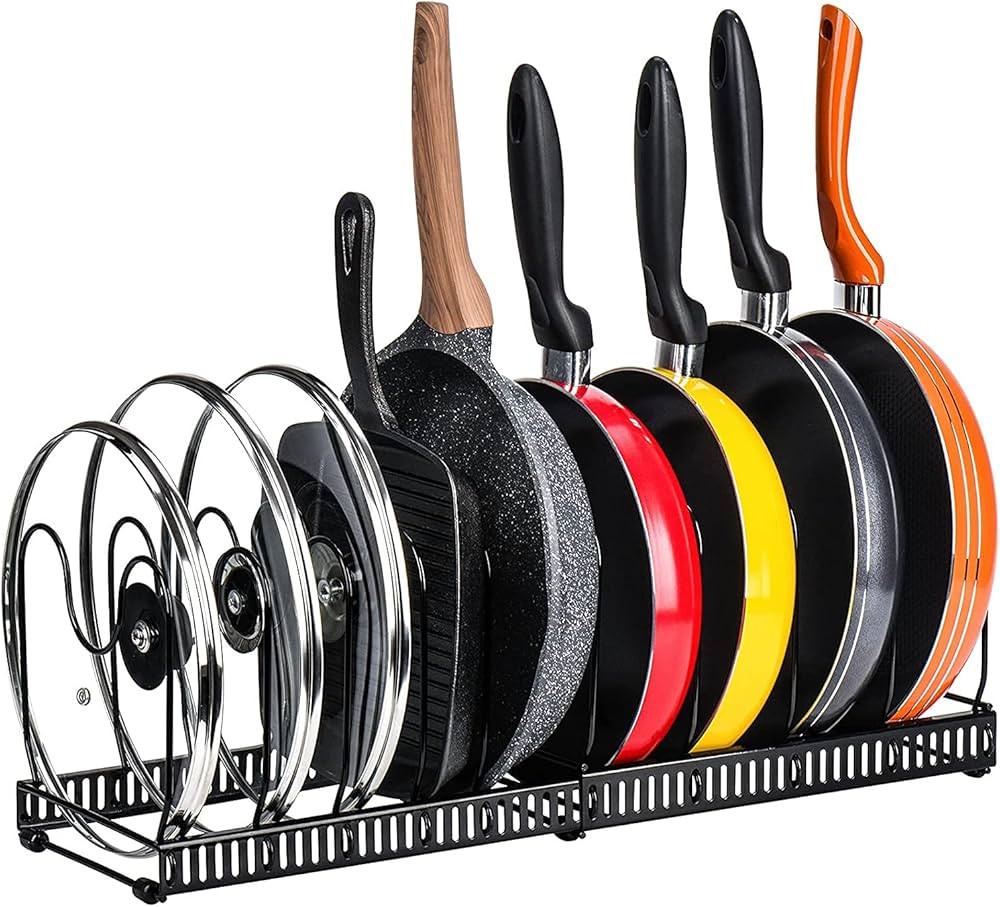 Toplife Pots and Pans Organizer Rack for Cabinet and Countertop, 10+ Pot Lids, Bakeware and Cookw... | Amazon (US)