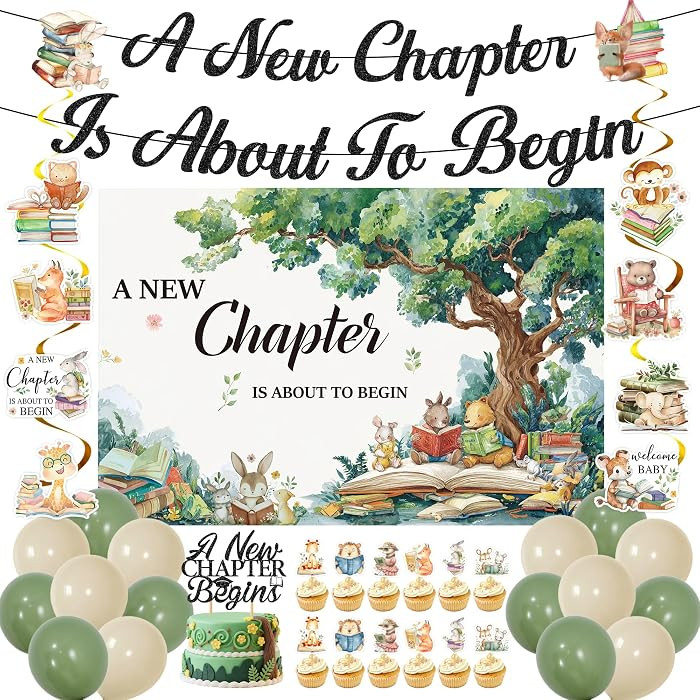 New Chapter Begins Baby Shower - 40 Pcs Storybook Banners Swirls Balloons Backdrop Cake Cupcake T... | Amazon (US)