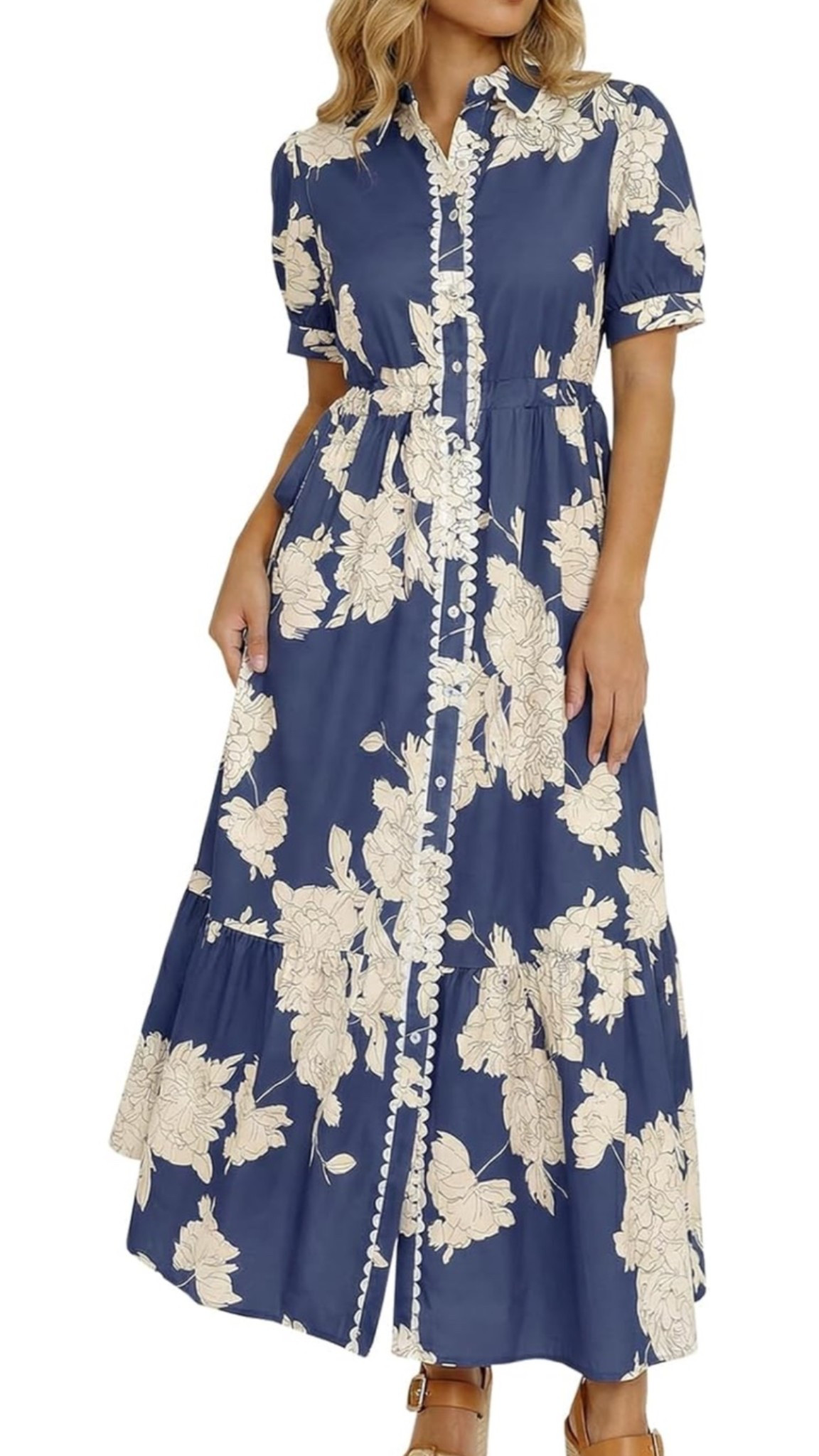 Wenrine Womens Casual Shirt Dress Floral Collared Short Sleeve Button Down Drawstring Waist Loose Summer Maxi Dresses

#LTKSeasonal #LTKootd #LTKOver40