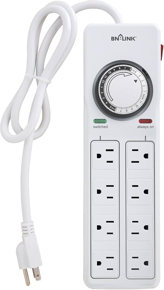 BN-LINK 8 Outlet Surge Protector with Mechanical Timer (4 Outlets Timed, 4 Outlets Always On) - W... | Amazon (US)