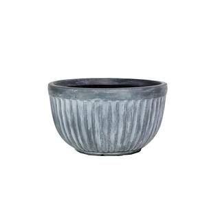 PRIVATE BRAND UNBRANDED 16 in. Dia Weathered Galvanized Gray Composite Grooved Bowl Planter PC916... | The Home Depot