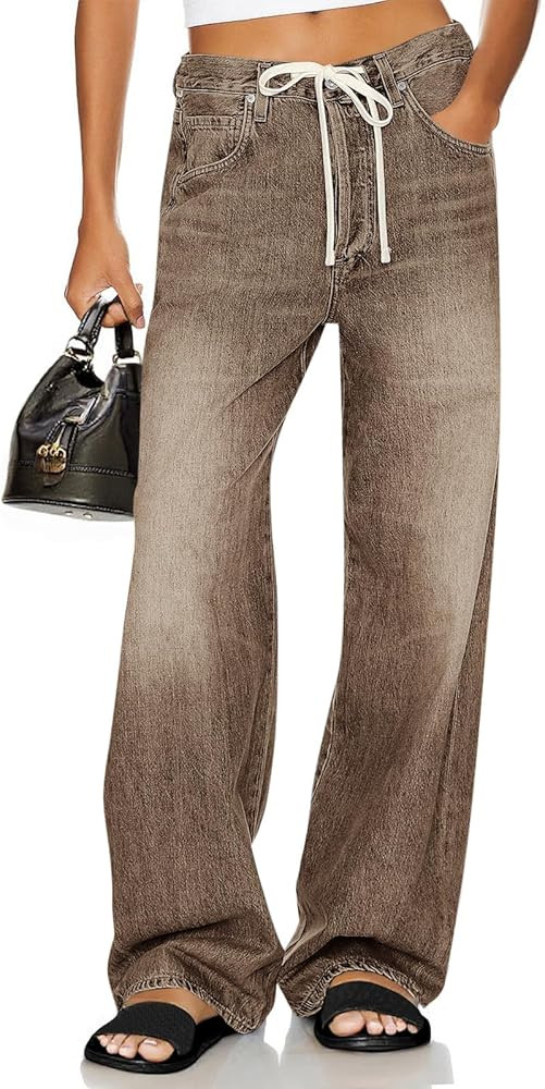 Cicy Bell Womens Wide Leg Jeans Drawstring High Waisted Baggy Straight Leg Jeans Trendy Boyfriend... | Amazon (US)