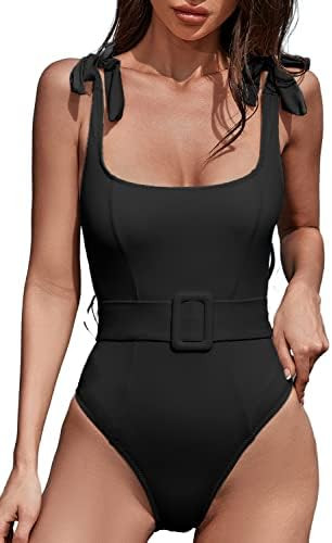 QINSEN Women's One Piece Swimsuit with Adjustable Tie Straps Elastic Belt Moderate Coverage Bathi... | Amazon (US)