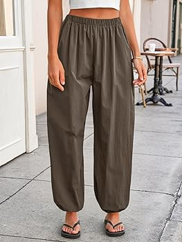 Tankaneo Womens Balloon Pants Trendy Casual Elastic Waist Wide Leg Harem Pants Baggy Pleated Lant... | Amazon (US)