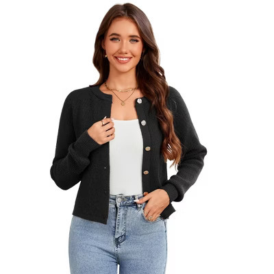 Coolmee Women Chunky Cardigan Sweaters Fashion Fall Fashion Button Up Long Sleeve Knit Sweater Outfits L Black | Target