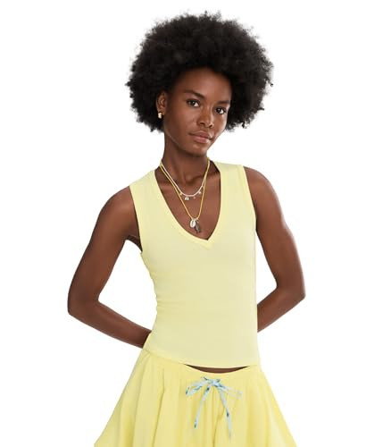 Free People Womens Neria Tank Lemon Water Large | Amazon (US)