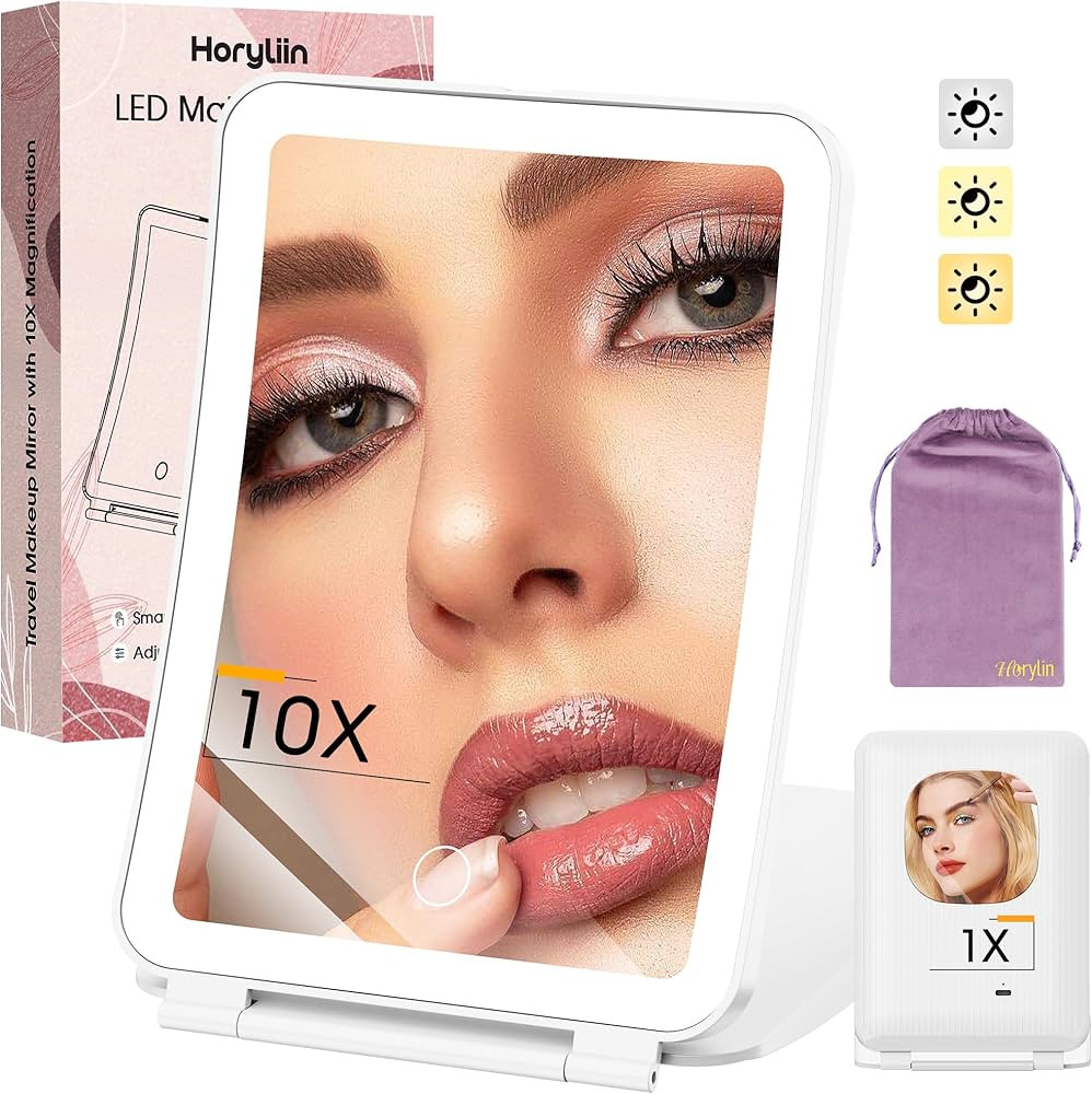 10X/1X Magnification Lighted Makeup Mirror with Lights, Rechargeable Magnifying Mirror with 80LED... | Amazon (US)