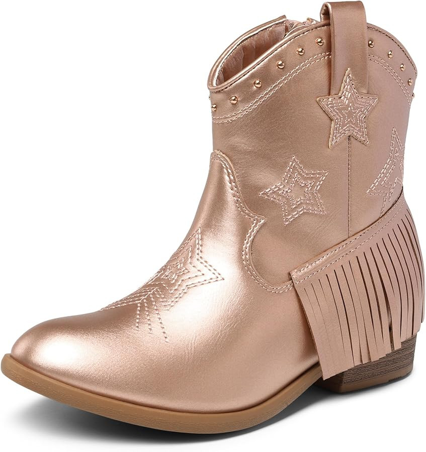 DREAM PAIRS Girls Cowgirl Cowboy Ankle Western Boots Side Zipper Riding Shoes with Tassel Little ... | Amazon (US)