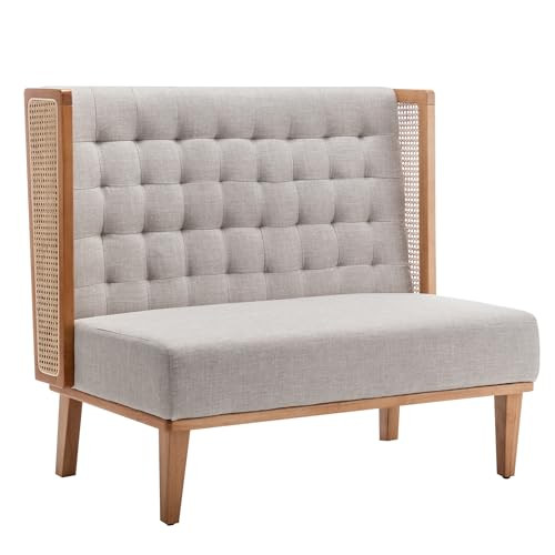 Andeworld Loveseat Settee Bench with Rattan Arms, Upholstered Modern Mini High-Back Sofa Couch,Banquette Dining Bench for Living Dining Room Bedroom Office Small Space Entryway，Grey | Amazon (US)