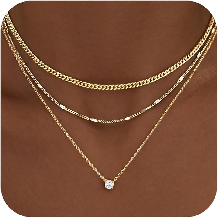 WomenGifts Layered Gold Necklaces for Women, 14K Gold Sterling Silver Plated Dainty Pendant Neckl... | Amazon (US)