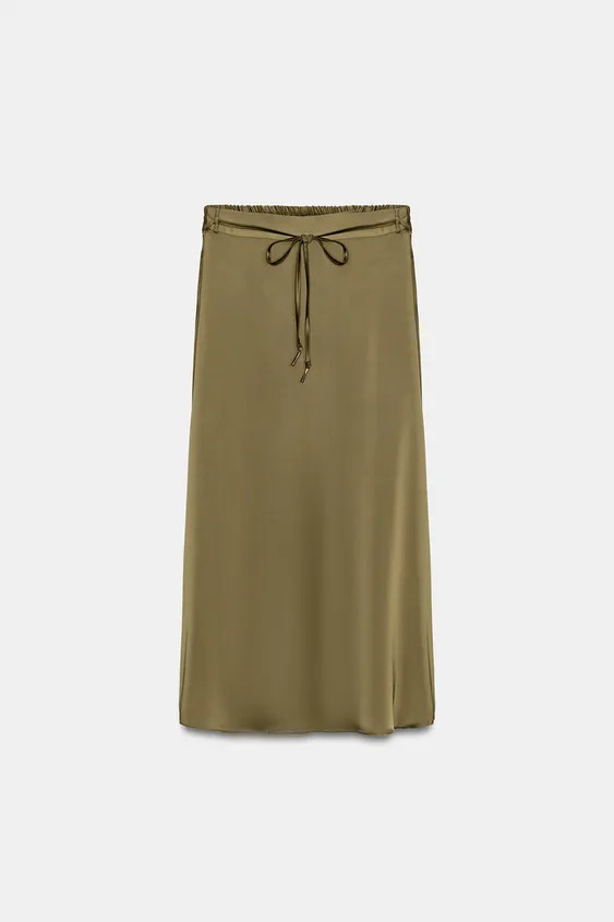 SATIN MIDI SKIRT WITH BELT | Zara UK