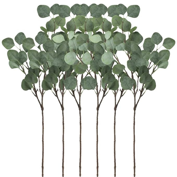 Supla 6 Pcs Artificial Silver Dollar Eucalyptus Leaf Spray in Green 25.5" Tall Artificial Greener... | Amazon (US)