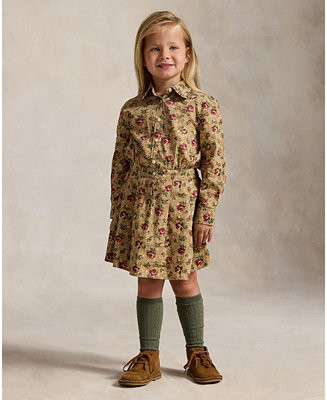Girls' 2T-6X Floral Cotton Poplin Long-Sleeve Shirt Dress | Macy's