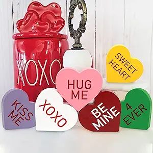 DAZONGE Valentines Day Decor - 6PCS Wooden Valentine's Conversation Hearts for Tiered Tray Decor,... | Amazon (US)