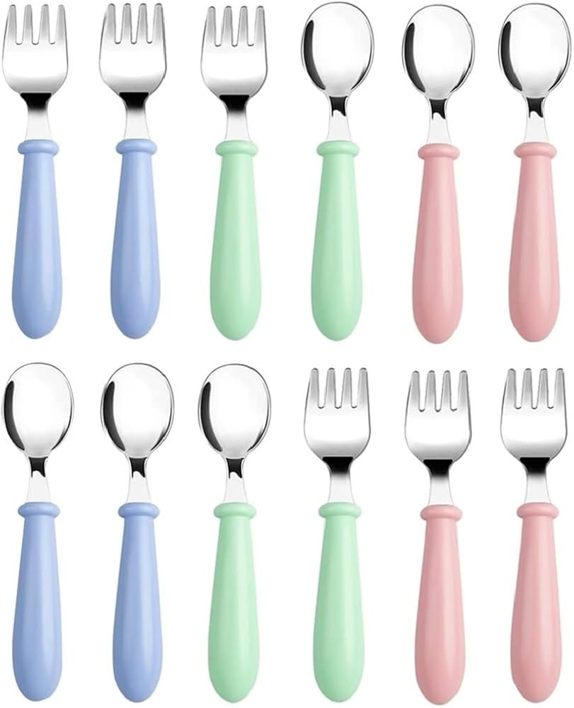 12 Pieces Toddler Utensils Kids Silverware Set Baby Forks and Spoons, Stainless Steel Childrens S... | Amazon (US)
