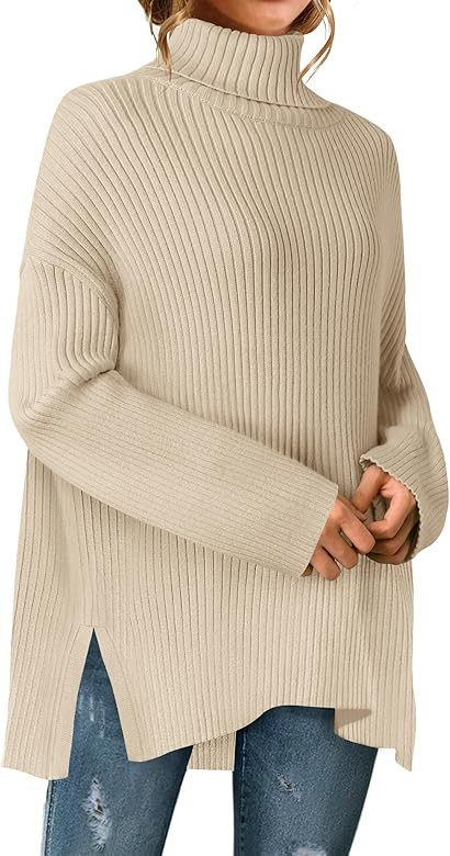 ZESICA Women's 2023 Winter Sweaters High Neck Long Sleeve Chunky Knit Oversized Side Slit Pullove... | Amazon (US)