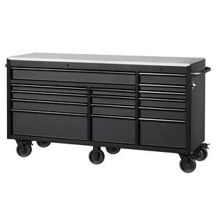 Husky Heavy-Duty 72 in. W 15-Drawer, Deep Tool Chest Mobile Workbench in Matte Black with Stainle... | The Home Depot