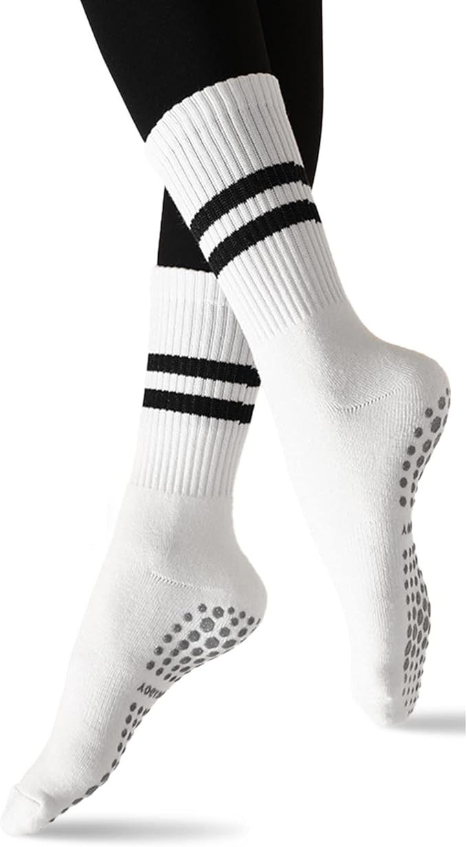 Flydo Pilates Grippy Socks with Grips for Women Yoga Non Slip Long Socks for Pure Barre, Ballet,D... | Amazon (US)